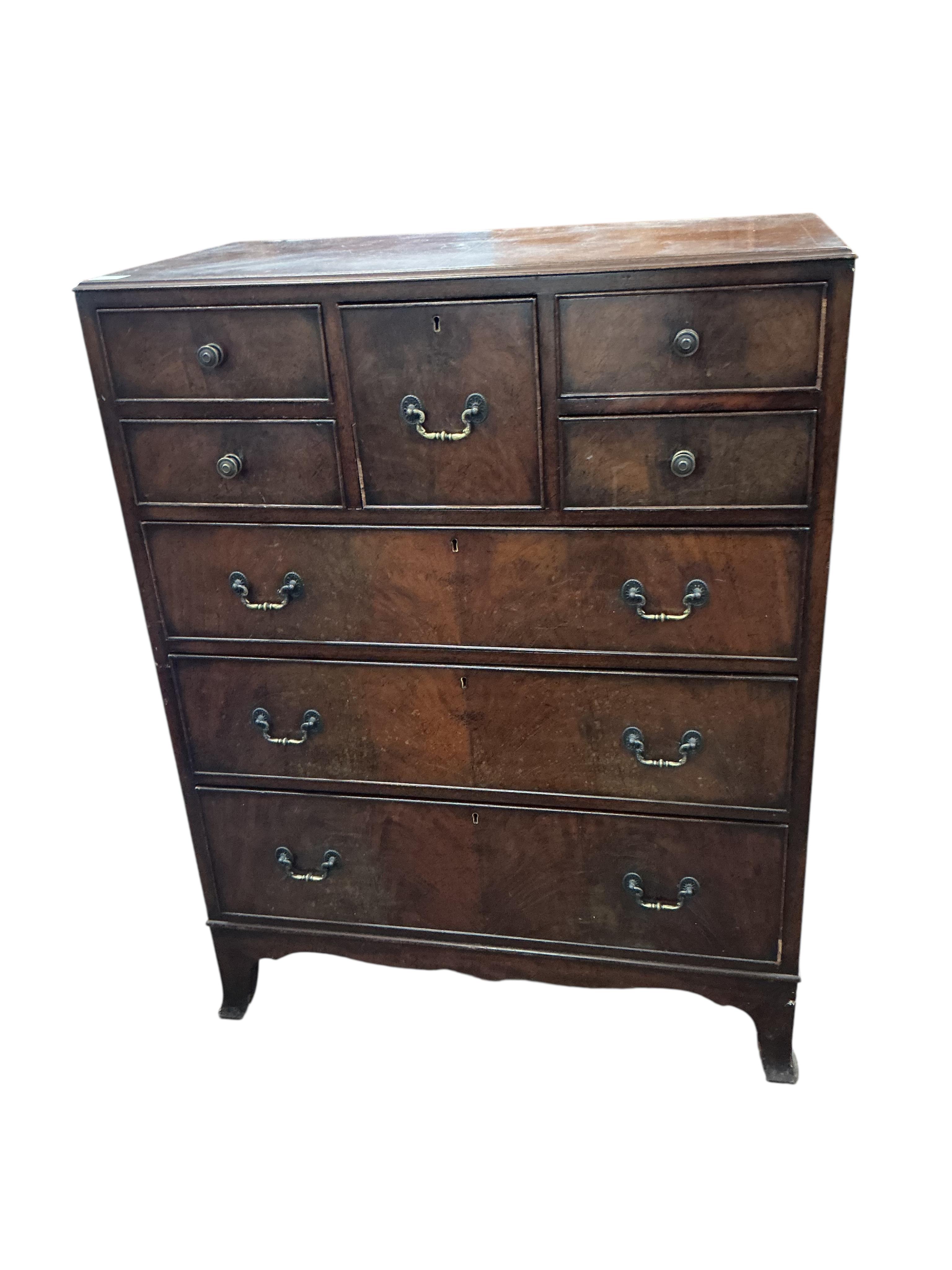 A George III style banded walnut chest, width 92cm, depth 48cm, height 119cm